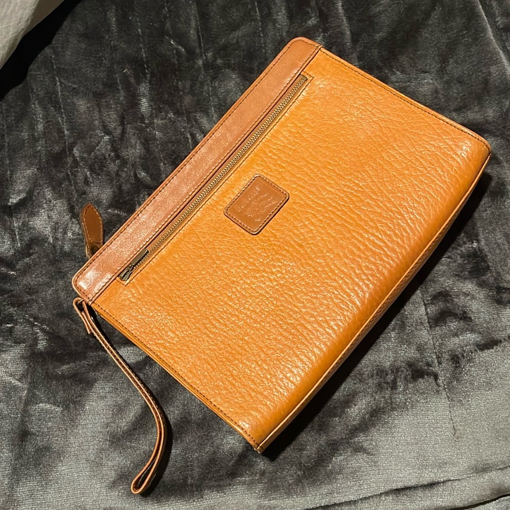 Burberry cognac leather wristlet/ satchel